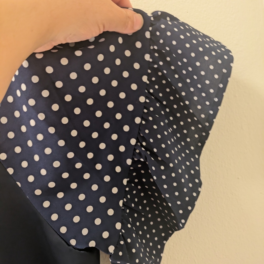 BloomChic Navy and White Polka Dot Sleeve Blouse - Picture 8 of 12